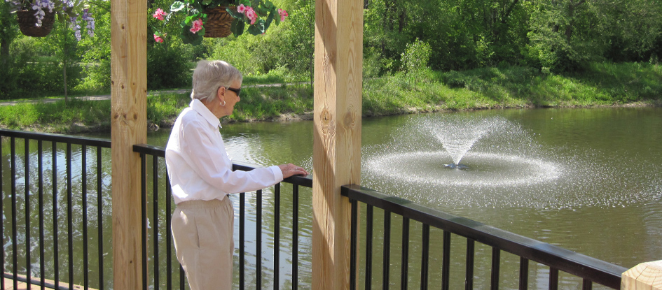 female resident at fountain