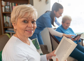 woman in library