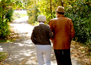 elderly couple on walking path