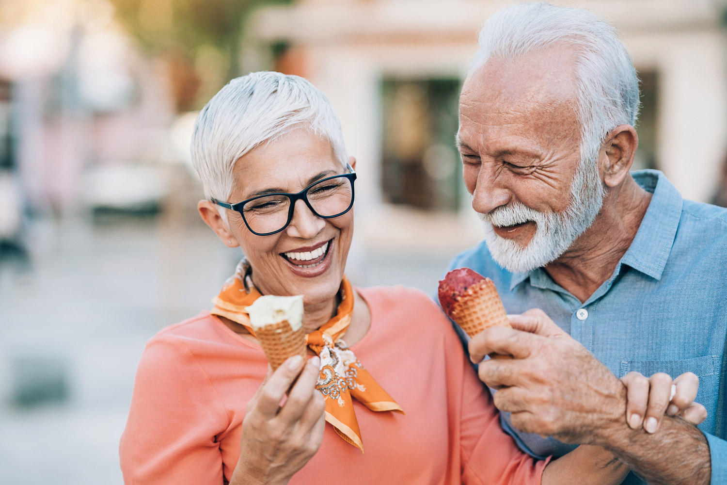 Seniors enjoying ice cream cones